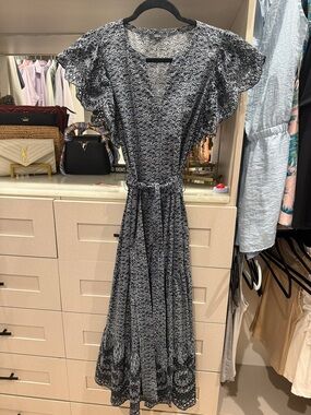 Rails Navy Blue and White Floral Maxi Dress with Flutter Sleeves